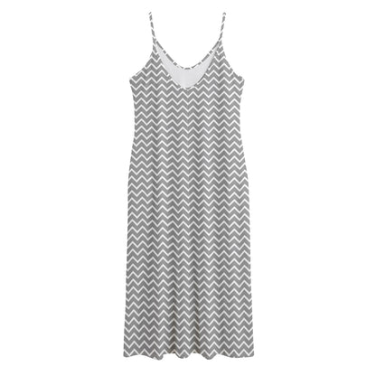 Grey And White Zigzag Pattern Print Jersey Midi Cami Dress