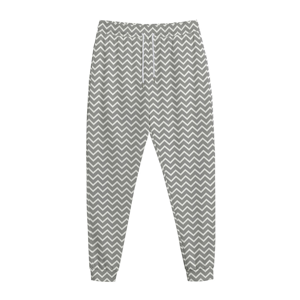 Grey And White Zigzag Pattern Print Jogger Pants