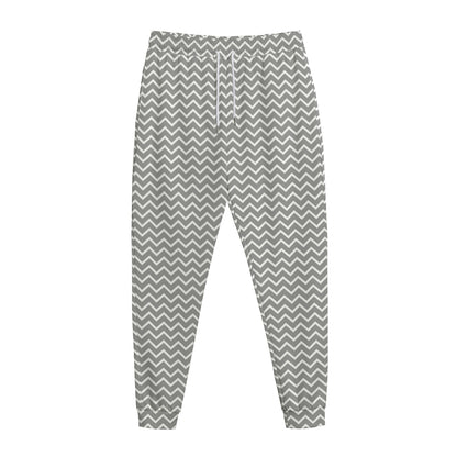 Grey And White Zigzag Pattern Print Jogger Pants