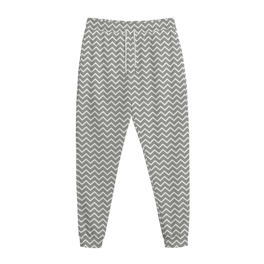 Grey And White Zigzag Pattern Print Jogger Pants