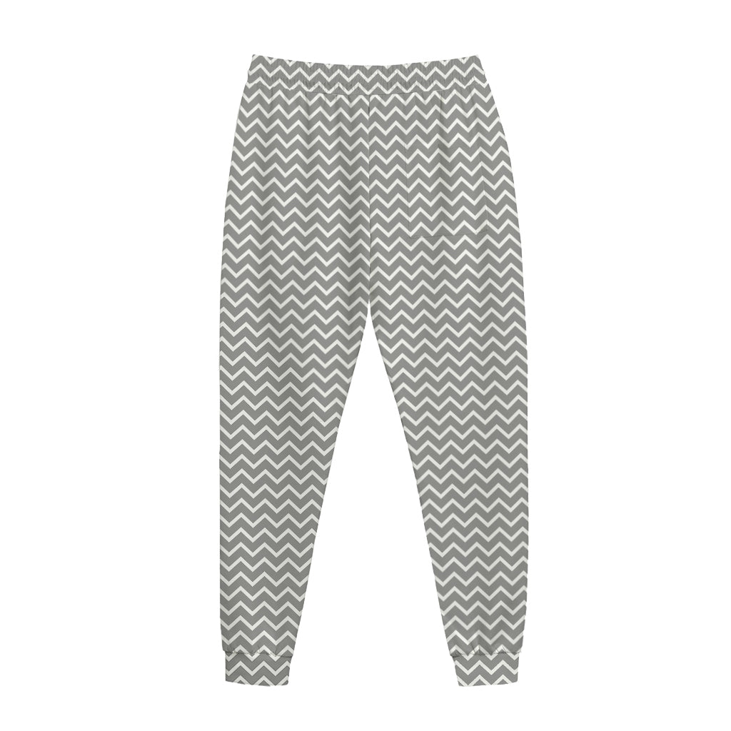 Grey And White Zigzag Pattern Print Jogger Pants