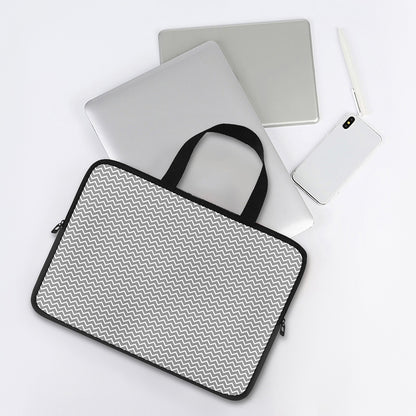 Grey And White Zigzag Pattern Print Laptop Sleeve With Handle