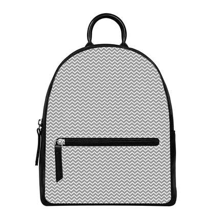 Grey And White Zigzag Pattern Print Leather Backpack