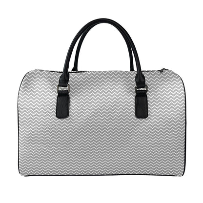 Grey And White Zigzag Pattern Print Leather Duffle Bag