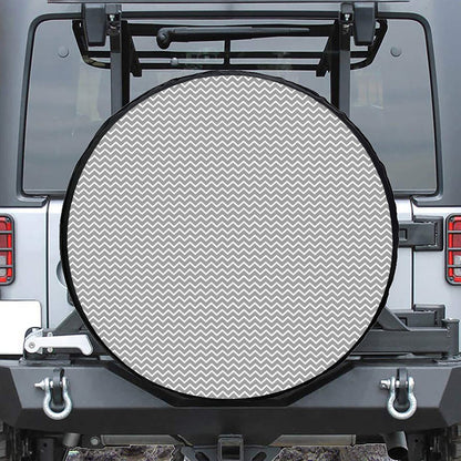 Grey And White Zigzag Pattern Print Leather Spare Tire Cover