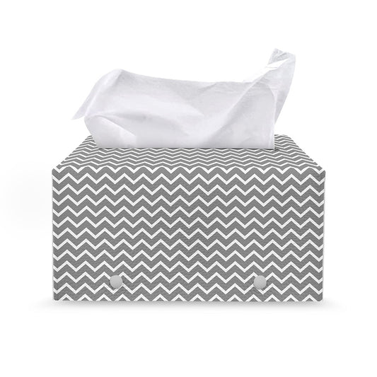Grey And White Zigzag Pattern Print Leather Tissue Box Cover