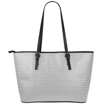 Grey And White Zigzag Pattern Print Leather Tote Bag