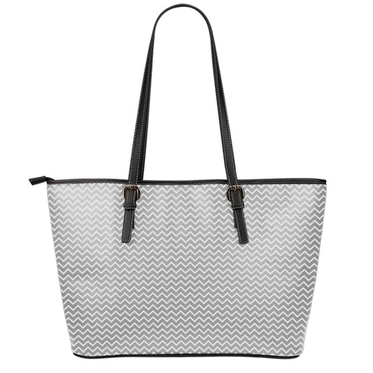 Grey And White Zigzag Pattern Print Leather Tote Bag