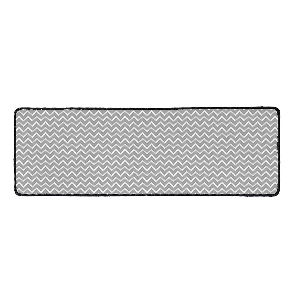 Grey And White Zigzag Pattern Print Long Kitchen Mat