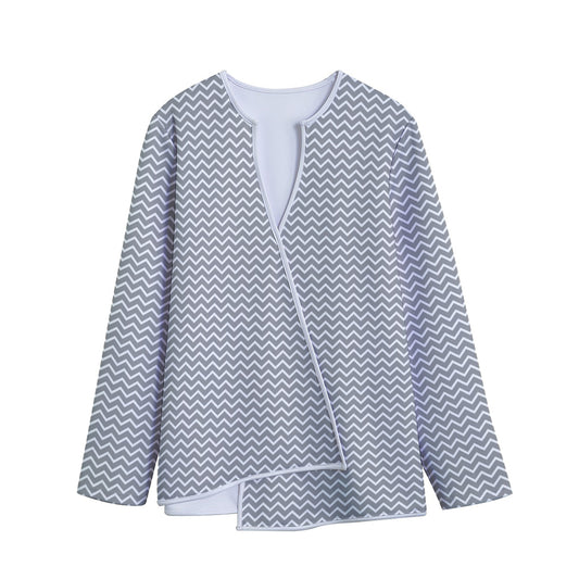 Grey And White Zigzag Pattern Print Long Sleeve Short Coat