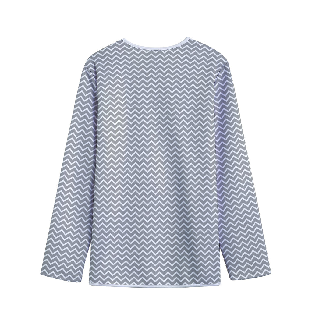 Grey And White Zigzag Pattern Print Long Sleeve Short Coat