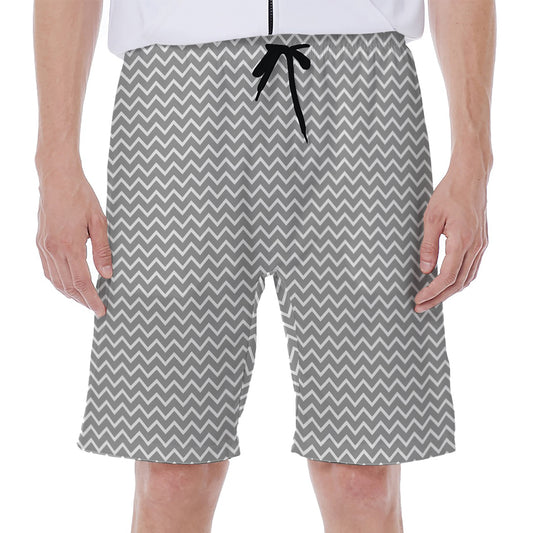 Grey And White Zigzag Pattern Print Men's Beach Shorts