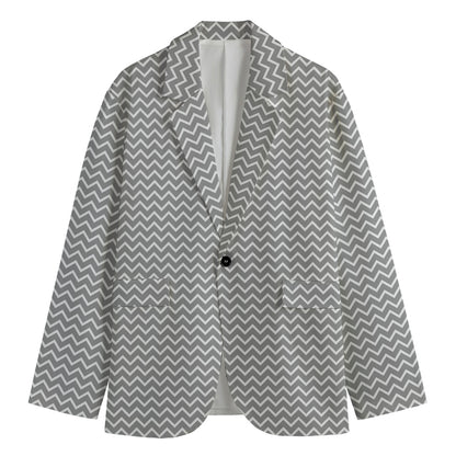Grey And White Zigzag Pattern Print Men's Blazer