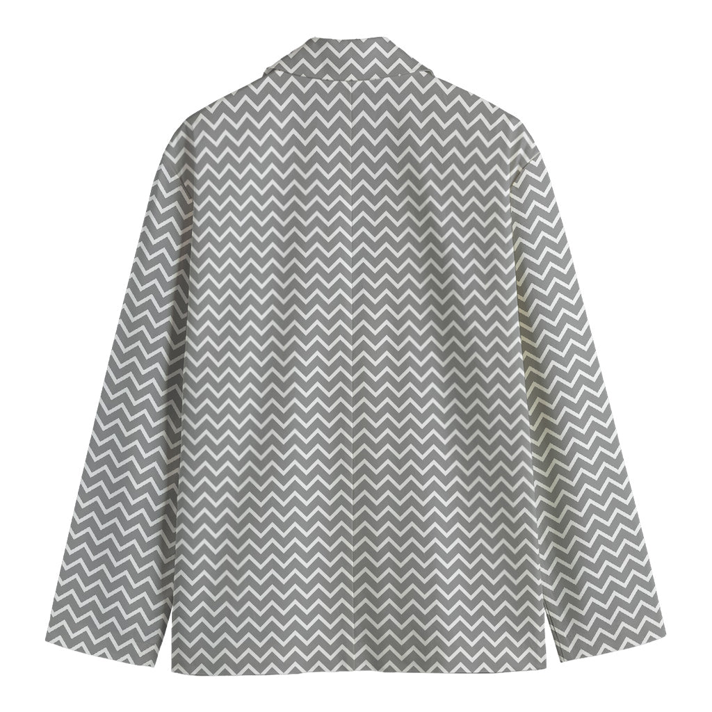 Grey And White Zigzag Pattern Print Men's Blazer