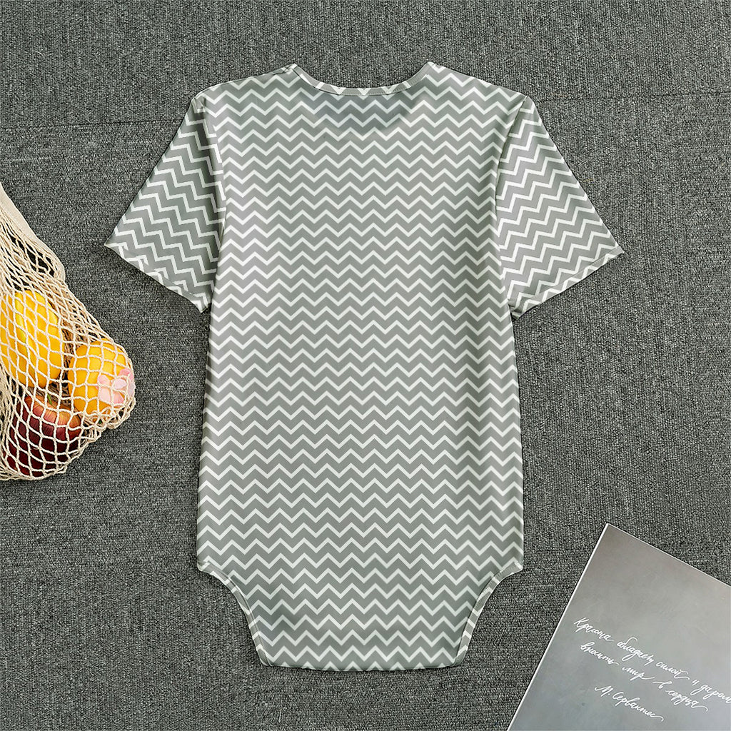 Grey And White Zigzag Pattern Print Men's Bodysuit
