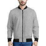 Grey And White Zigzag Pattern Print Men's Bomber Jacket