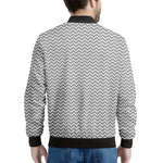 Grey And White Zigzag Pattern Print Men's Bomber Jacket