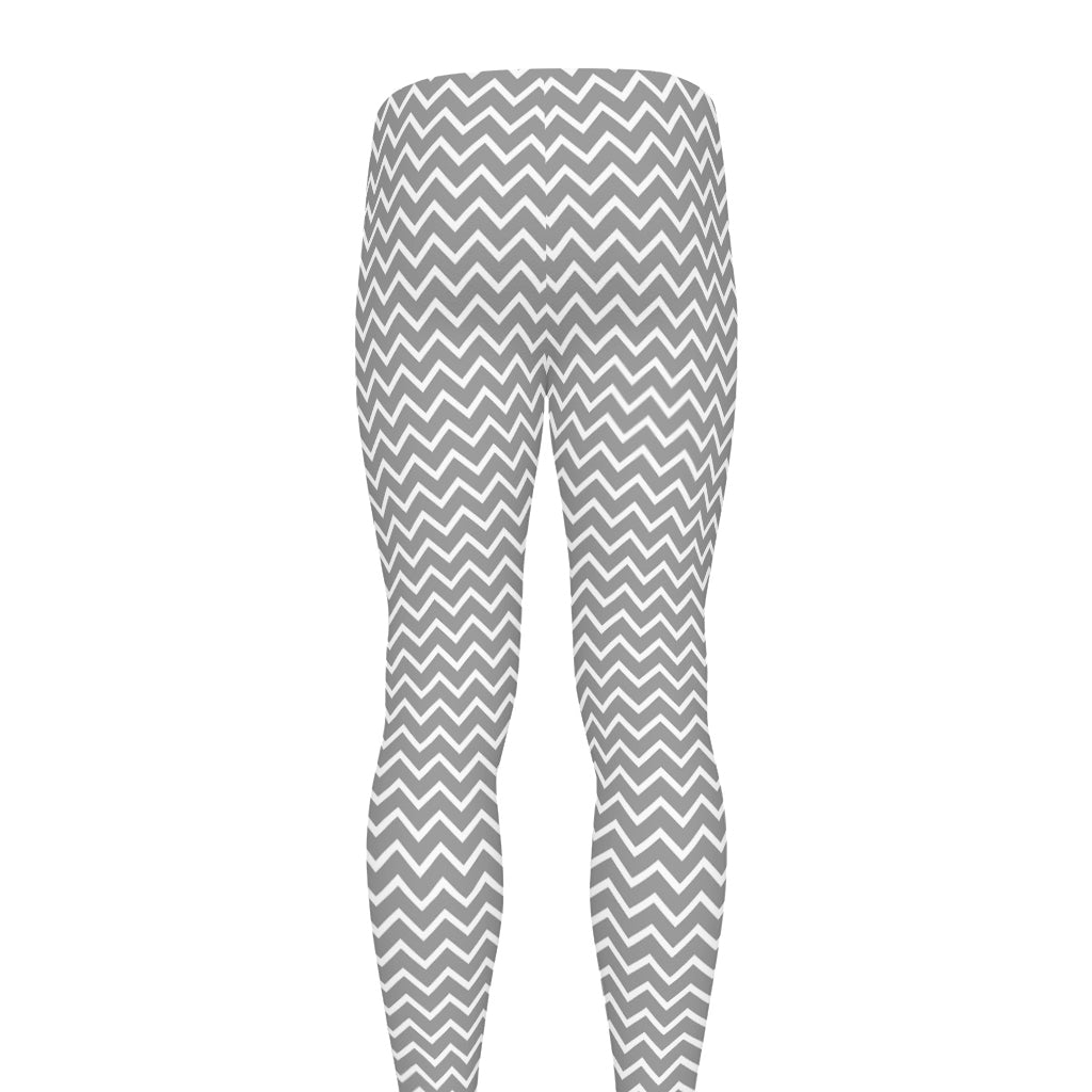 Grey And White Zigzag Pattern Print Men's leggings
