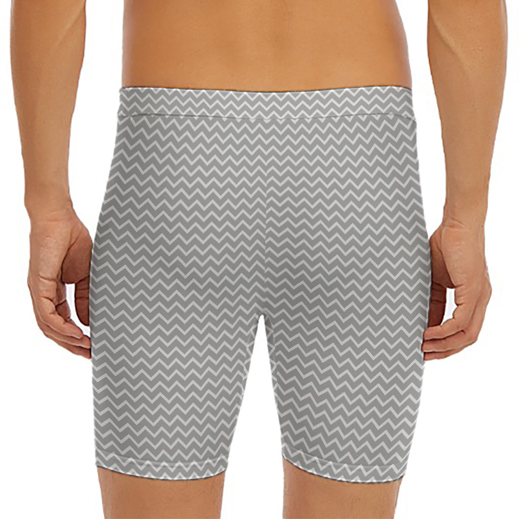 Grey And White Zigzag Pattern Print Men's Long Boxer Briefs