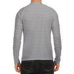 Grey And White Zigzag Pattern Print Men's Long Sleeve Rash Guard