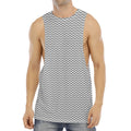 Grey And White Zigzag Pattern Print Men's Muscle Tank Top
