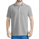 Grey And White Zigzag Pattern Print Men's Polo Shirt