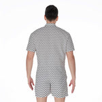 Grey And White Zigzag Pattern Print Men's Rompers