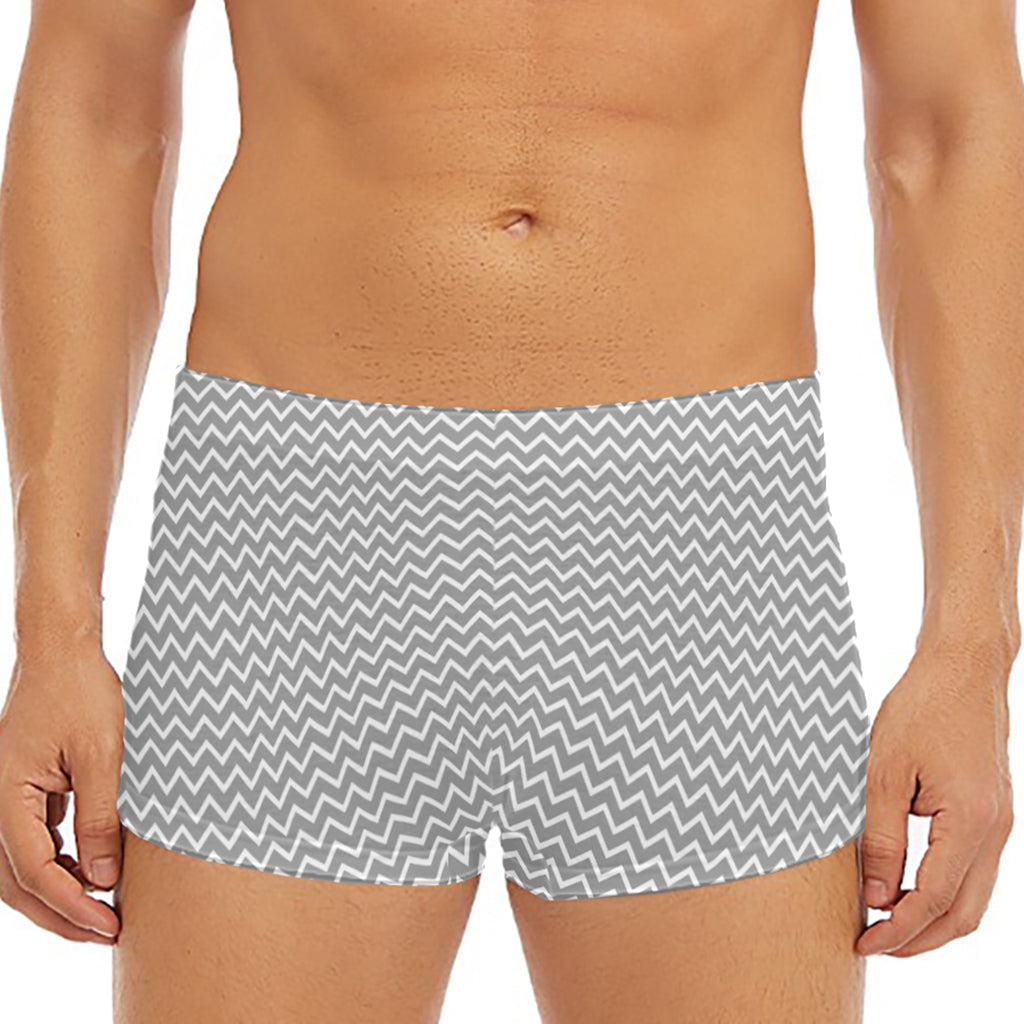 Grey And White Zigzag Pattern Print Men's Short Boxer Briefs