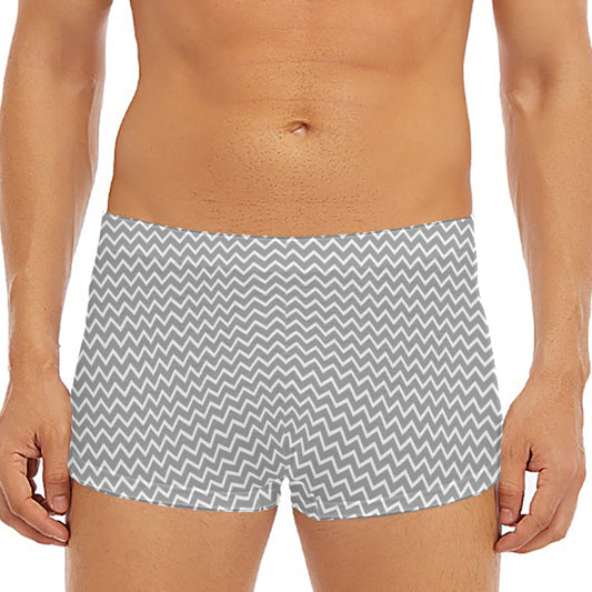 Grey And White Zigzag Pattern Print Men's Short Boxer Briefs