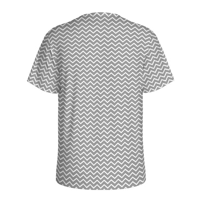 Grey And White Zigzag Pattern Print Men's Sports T-Shirt
