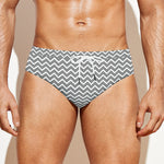 Grey And White Zigzag Pattern Print Men's Swim Briefs