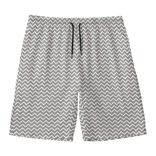 Grey And White Zigzag Pattern Print Men's Swim Trunks