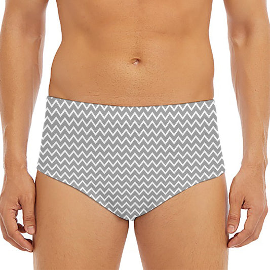 Grey And White Zigzag Pattern Print Men's Triangle Swim Briefs