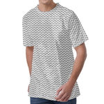 Grey And White Zigzag Pattern Print Men's Velvet T-Shirt