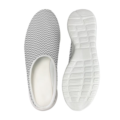 Grey And White Zigzag Pattern Print Mesh Casual Shoes