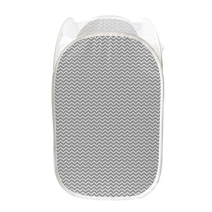 Grey And White Zigzag Pattern Print Mesh Laundry Hamper