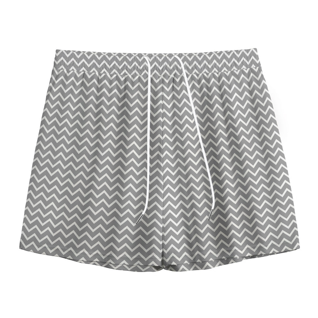 Grey And White Zigzag Pattern Print Mesh Shorts