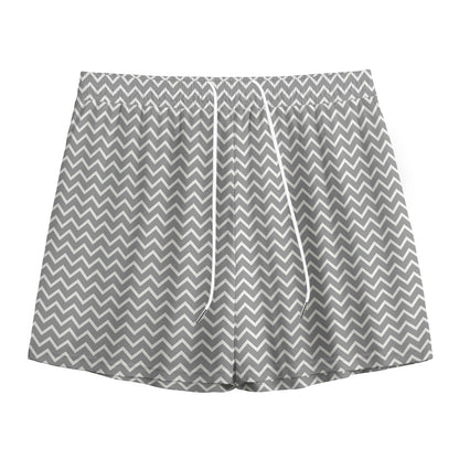 Grey And White Zigzag Pattern Print Mesh Shorts