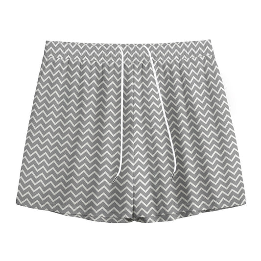 Grey And White Zigzag Pattern Print Mesh Shorts