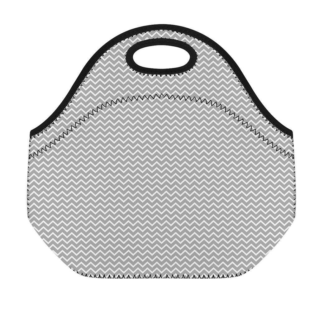 Grey And White Zigzag Pattern Print Neoprene Lunch Bag