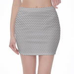 Grey And White Zigzag Pattern Print Pencil Mini Skirt