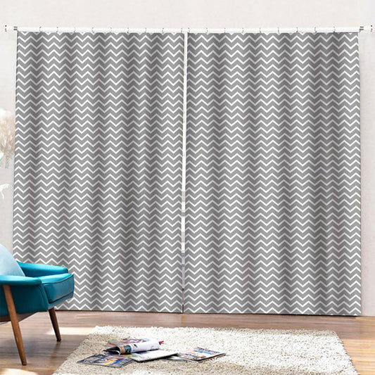 Grey And White Zigzag Pattern Print Pencil Pleat Curtains