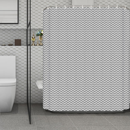 Grey And White Zigzag Pattern Print Polyester Shower Curtain