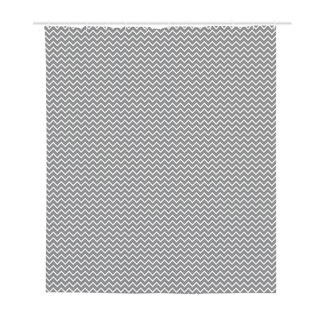 Grey And White Zigzag Pattern Print Polyester Shower Curtain