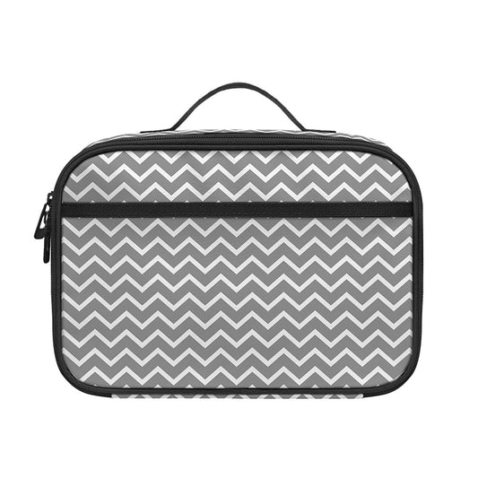 Grey And White Zigzag Pattern Print Portable Lunch Bag