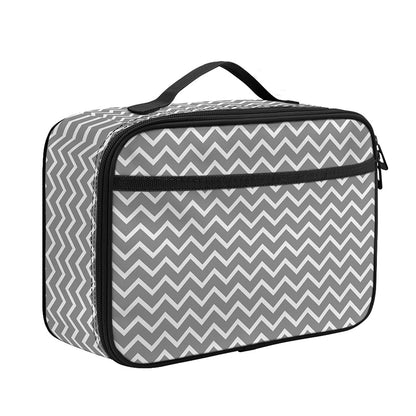Grey And White Zigzag Pattern Print Portable Lunch Bag