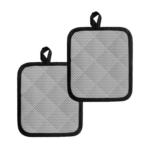 Grey And White Zigzag Pattern Print Pot Holders