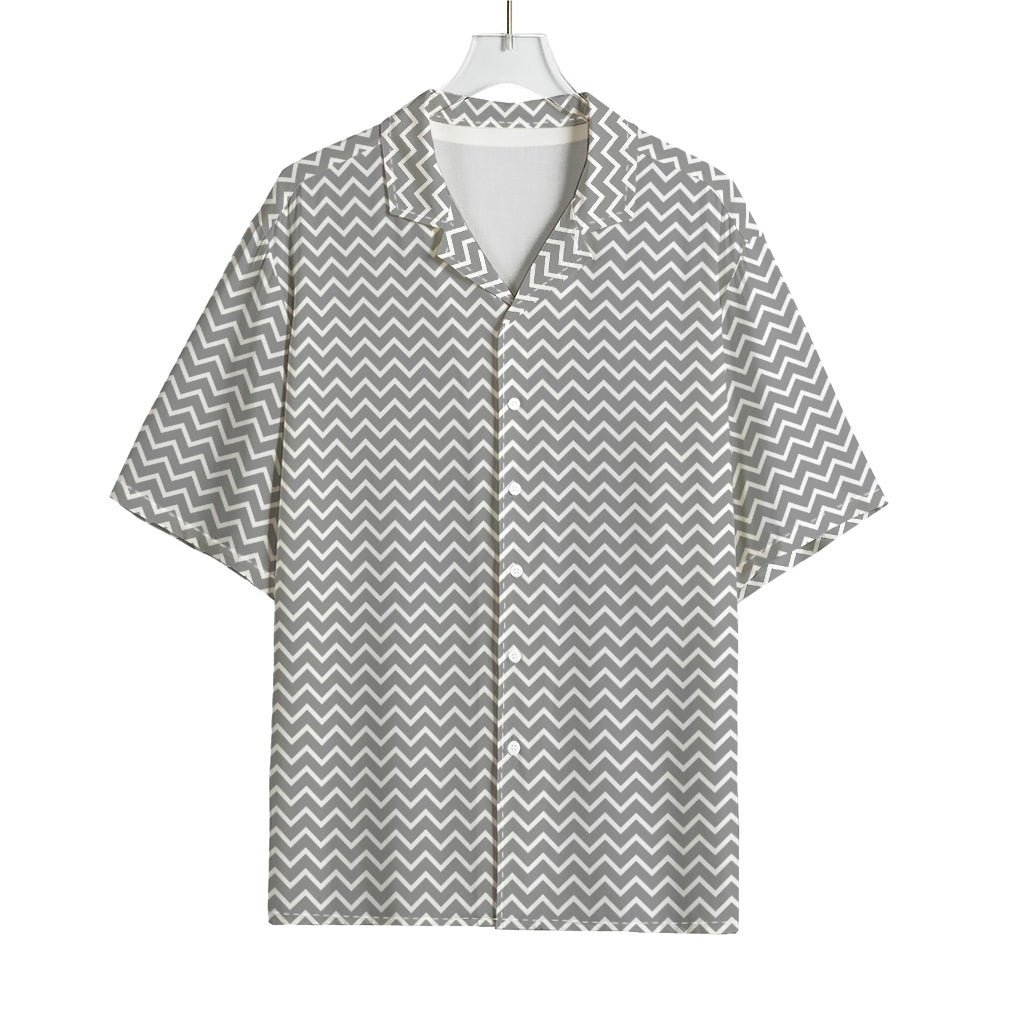 Grey And White Zigzag Pattern Print Rayon Hawaiian Shirt