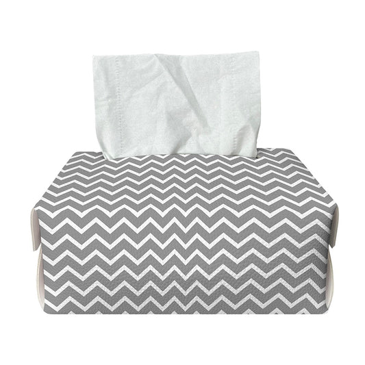 Grey And White Zigzag Pattern Print Rectangle Tissue Box Cover