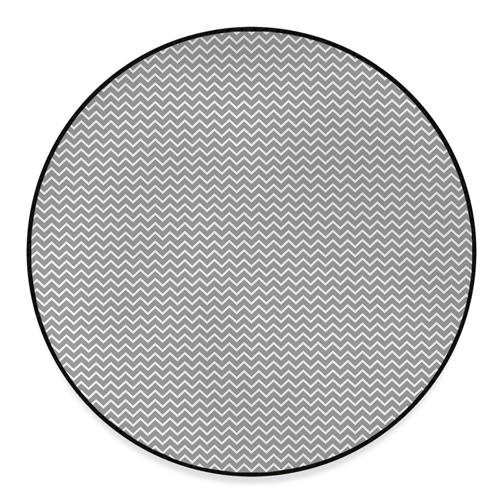 Grey And White Zigzag Pattern Print Round Floor Mat